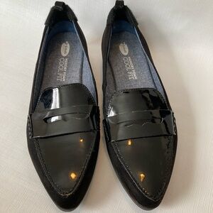 Dr Scholl’s Black Faux Patent Leather Suede pointy toe Loafers Size 7